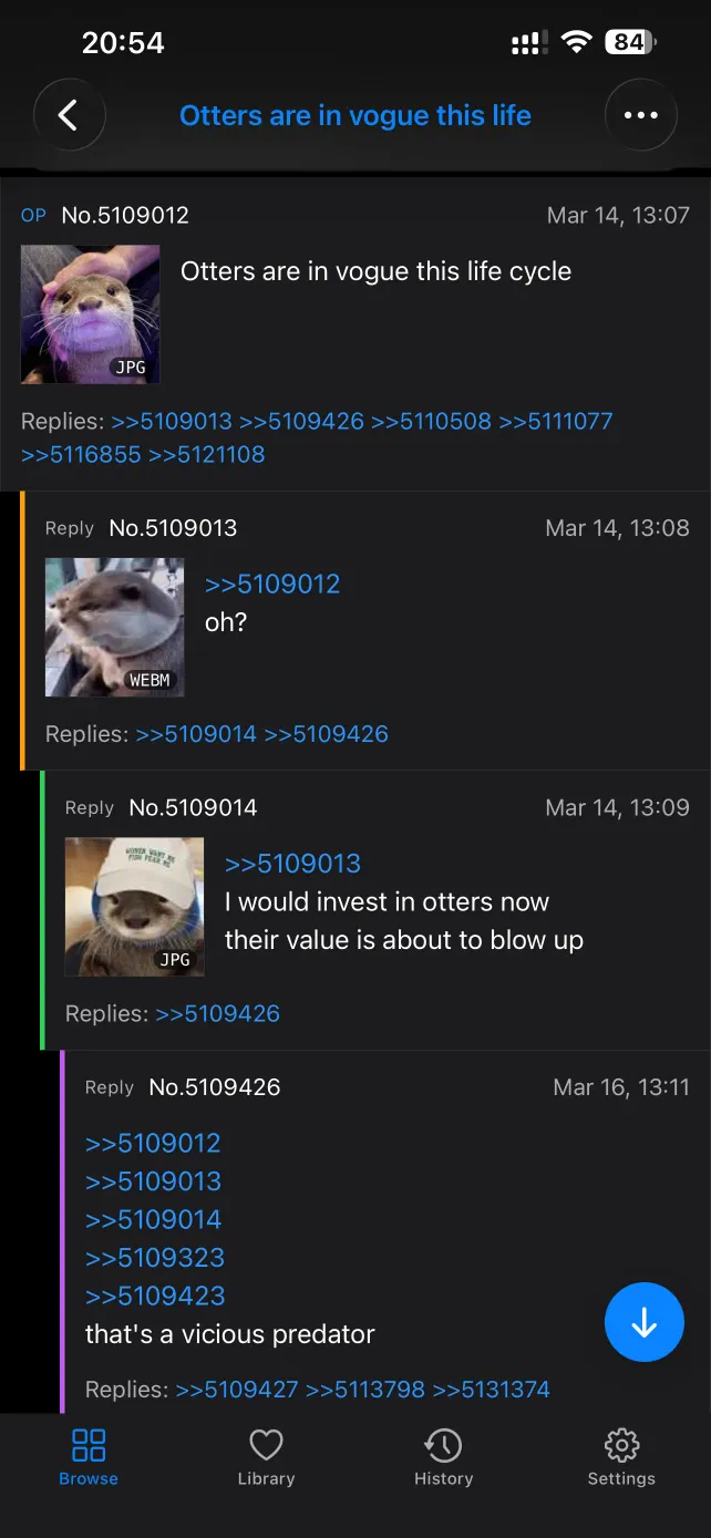 The same PocketChan thread in dark mode